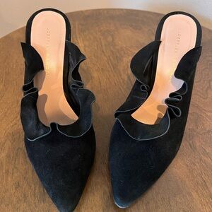 Loeffler Randall Black Suede Ruffle Mules Heels 7.5